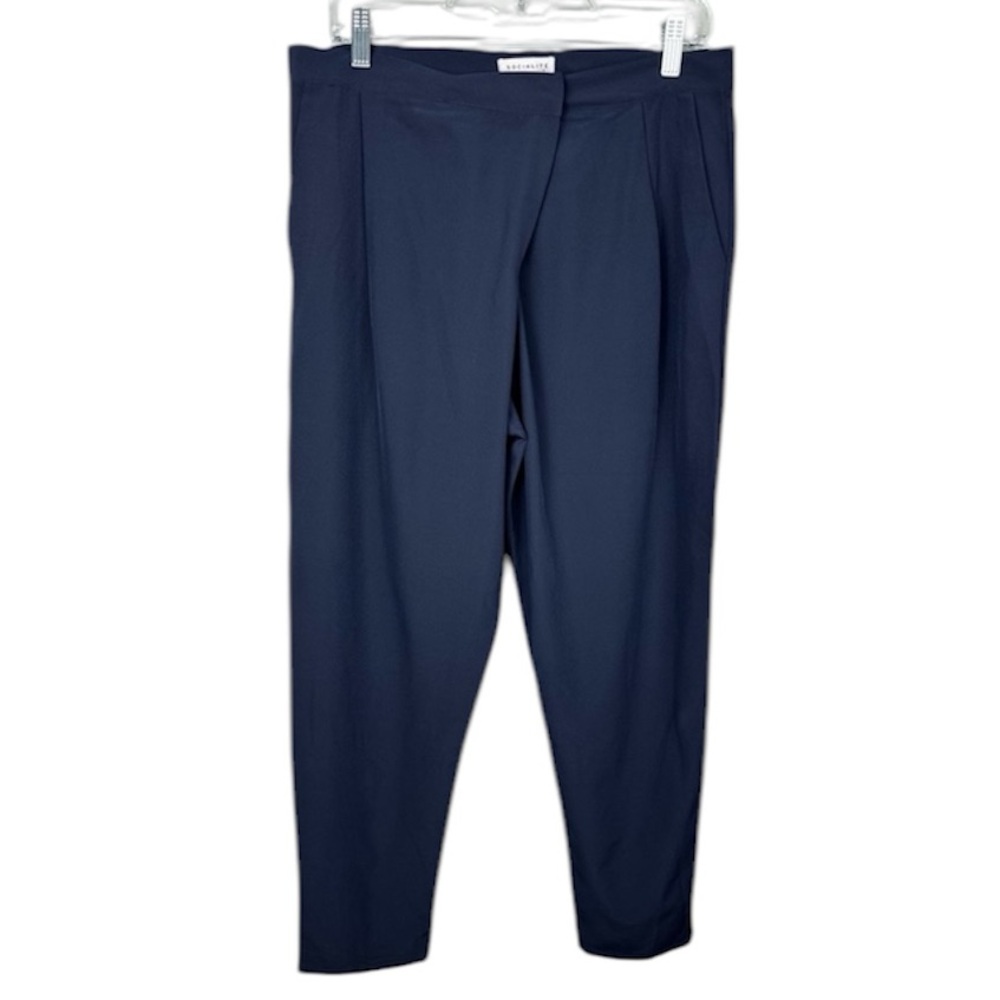 Socialite Navy Pleated Ankle Dress Pant Large NWT NEW